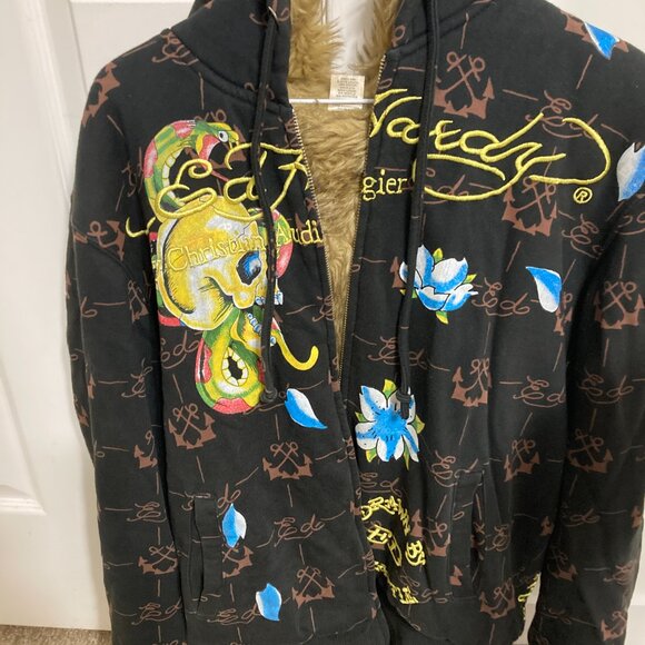 Vintage Ed Hardy Y2K Faux Fur Lined Hoodie Size Small Pre-Owned Excellent - Picture 5 of 7